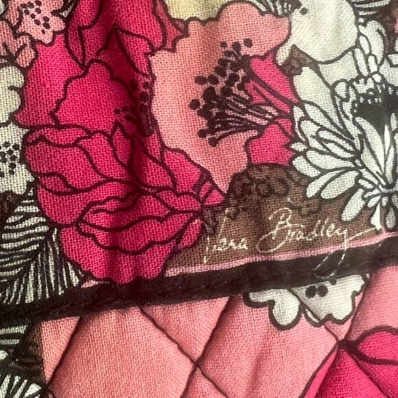 Vera Bradley Cosmetic Makeup Travel Bag Mocha Rouge Quilted Cotton Floral - Picture 16 of 16